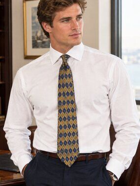 Lord & Taylor Men's Gold & Cobalt Blue Italian Silk Necktie Old Money Tie NEW